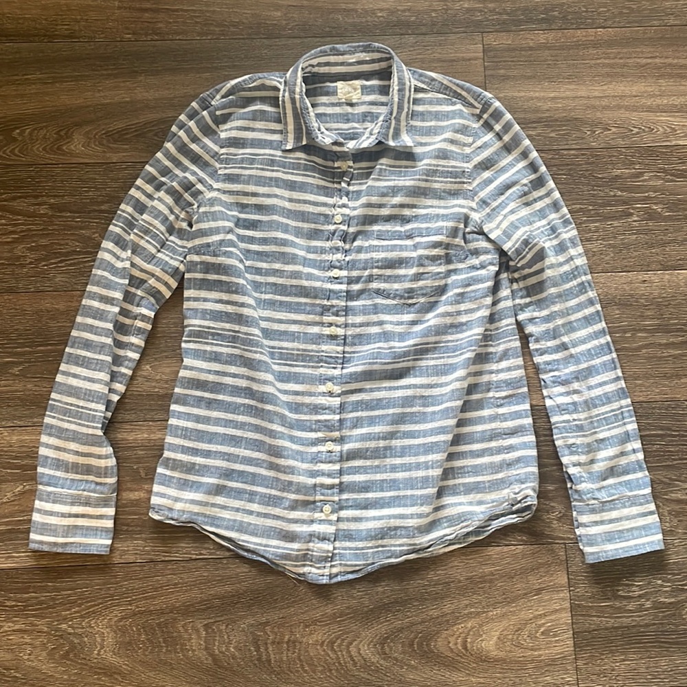 J. Crew The Perfecr Shirt Blue & White Stripe Button Down Top in Size Small